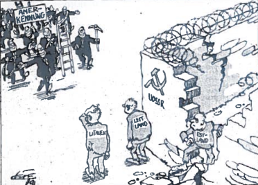 Išvaduotojai ateina. Rolfo Heno karikatūra. 'Štutgarter Ceitung'. 1991 m rugpjūčio 29 d.