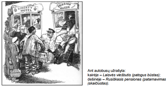 2015 m. VBE bandomajo D šaltinio karikatūra konkurentu autobusiukai
