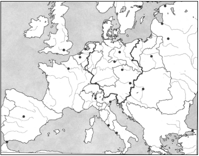 XIX a. pradžios Europos valstybių sienos 2012 metų VBE egzamino testinė dalis