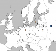 2005 metų valstybinis brandos egzamino Europos po Pirmojo pasaulinio karo žemėlapis (šaltinių dalis)