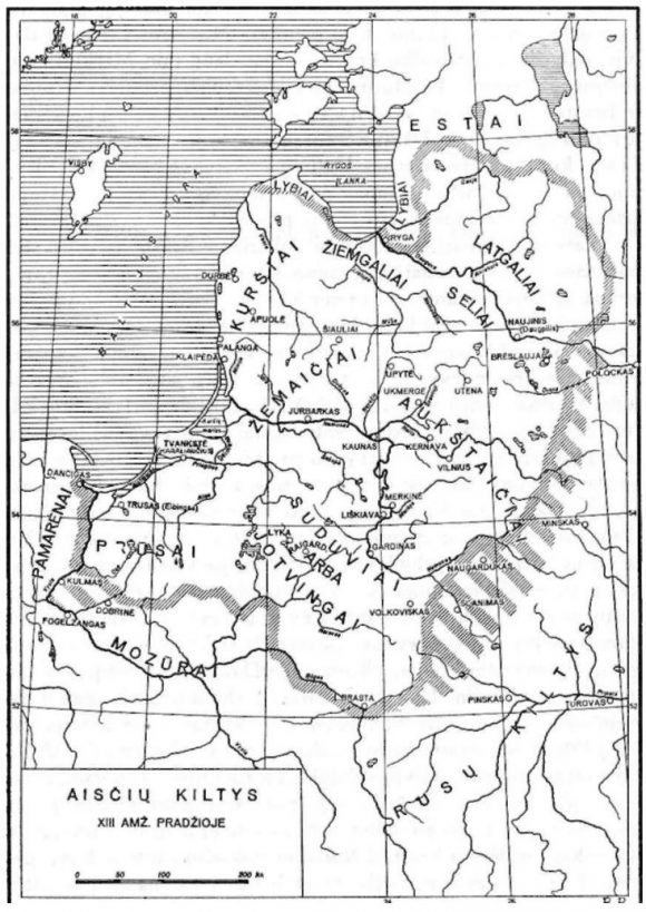 Aisčių kiltys XIII a. pradžioje žemėlapis