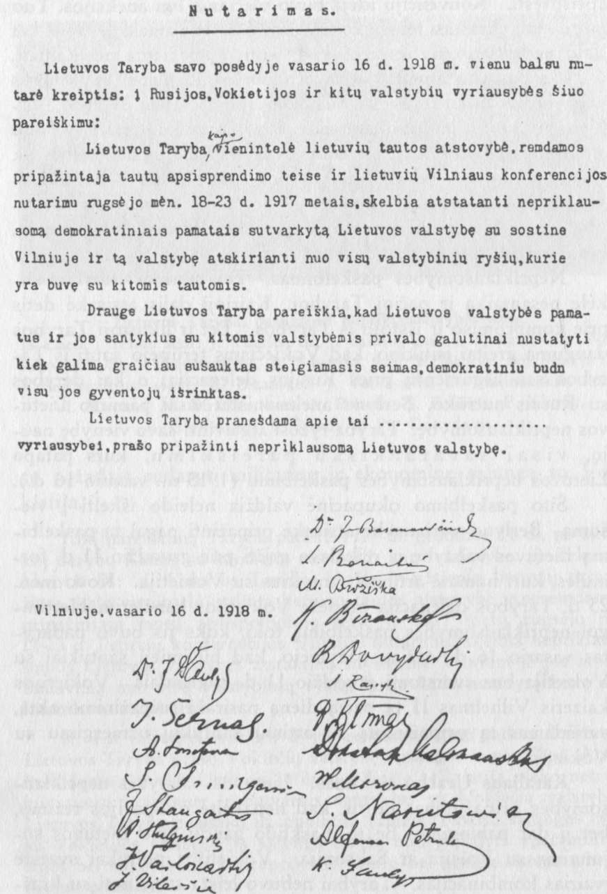Lietuvos nepriklausomybės paskelbimo aktas