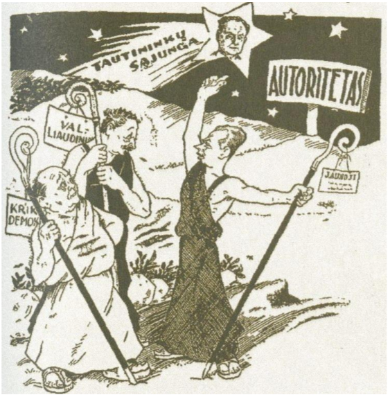 2017 VBE D šaltinio 1938 m. karikatūra Miręs parlamentarizmas