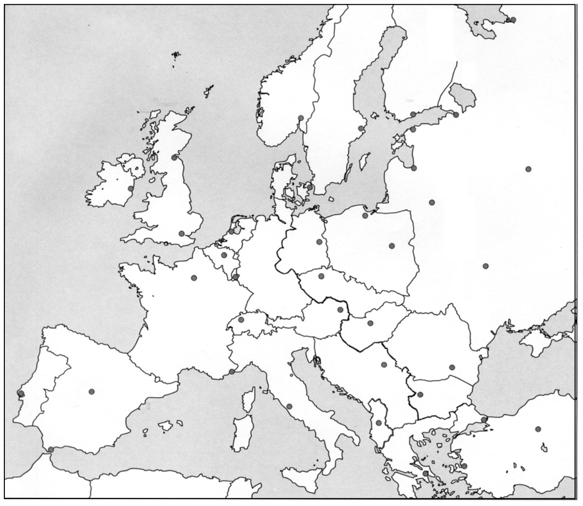 Žemėlapis: Europos valstybių sienos ir sostinės
